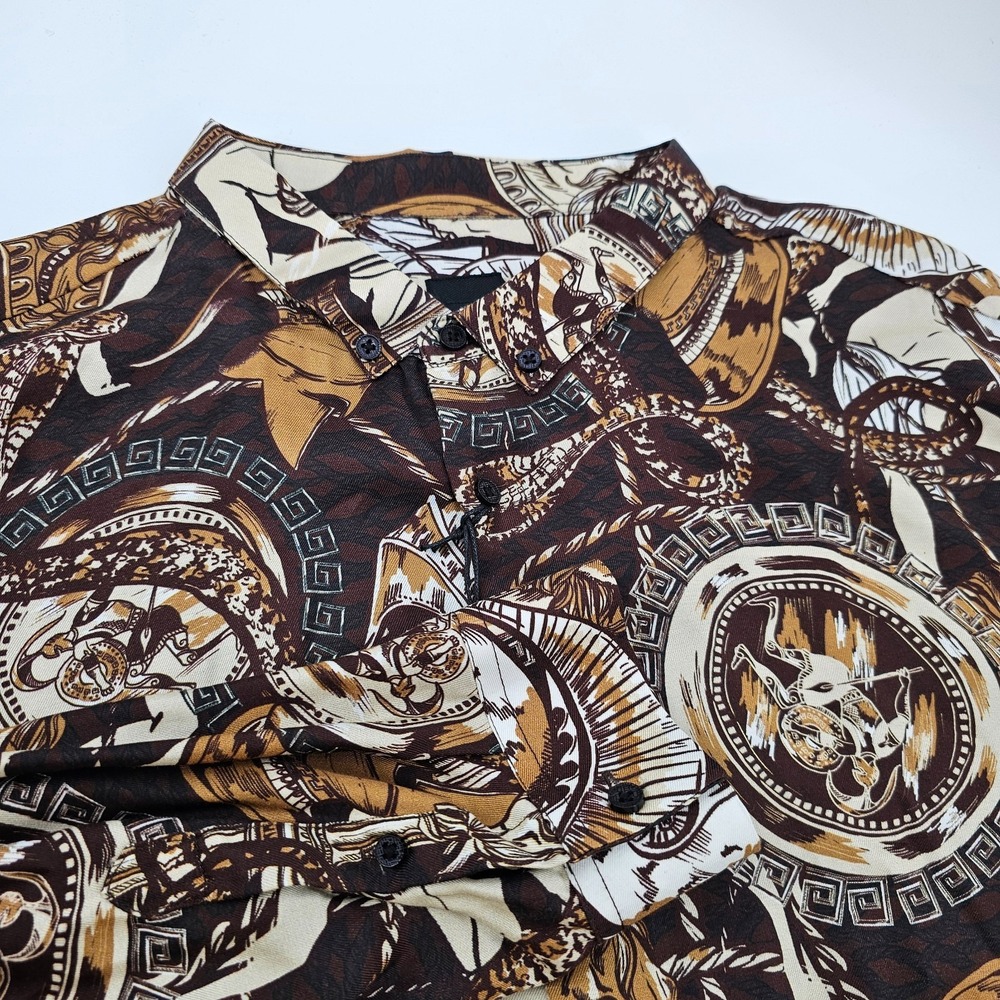 NWT Men's River Island Button Down Shirt Rome Themed Chariots Horses Size XL